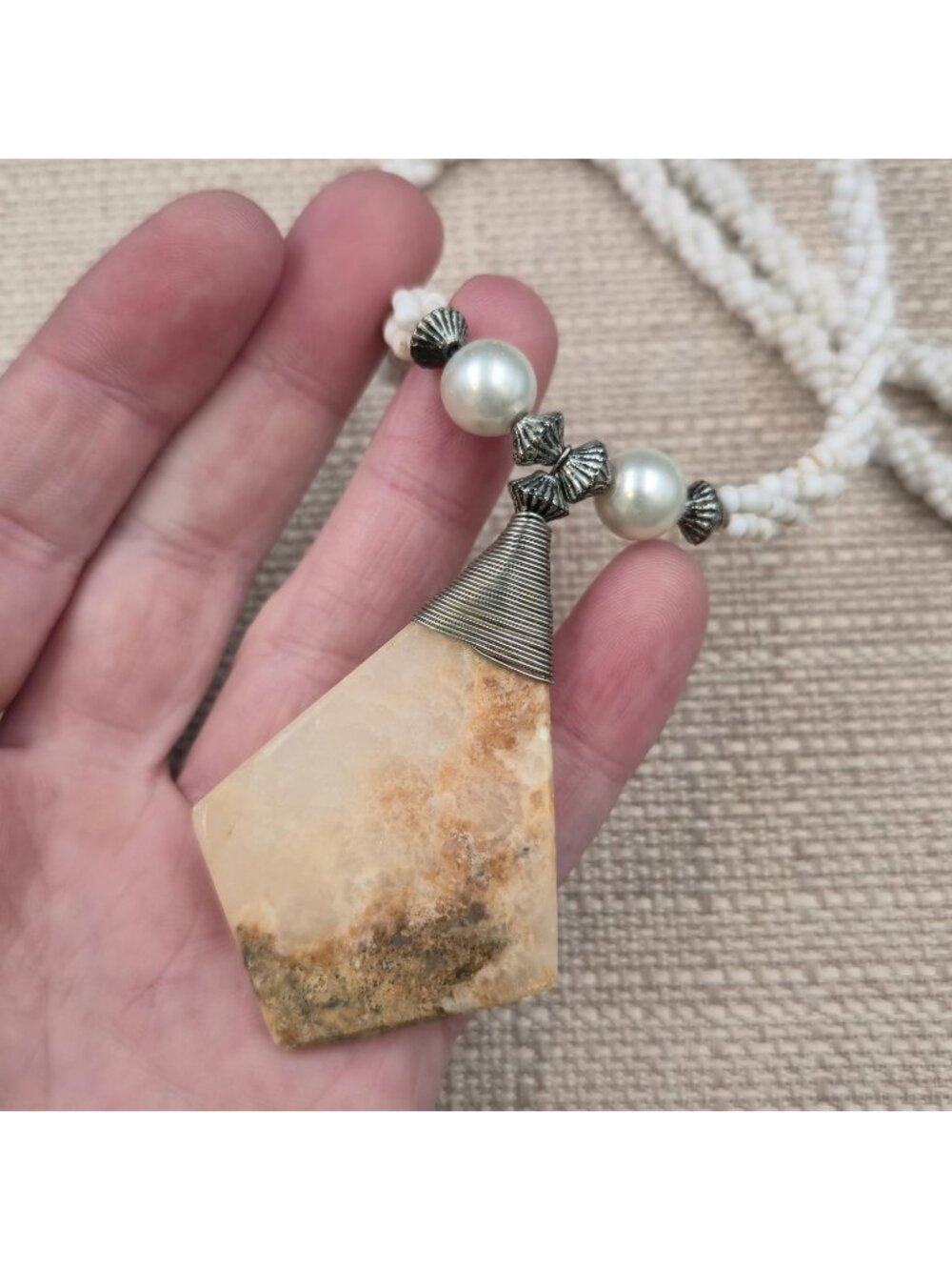18 Inch Braided Seed Bead Large Jasper Pendant Necklace B1238 - Picture 4 of 8